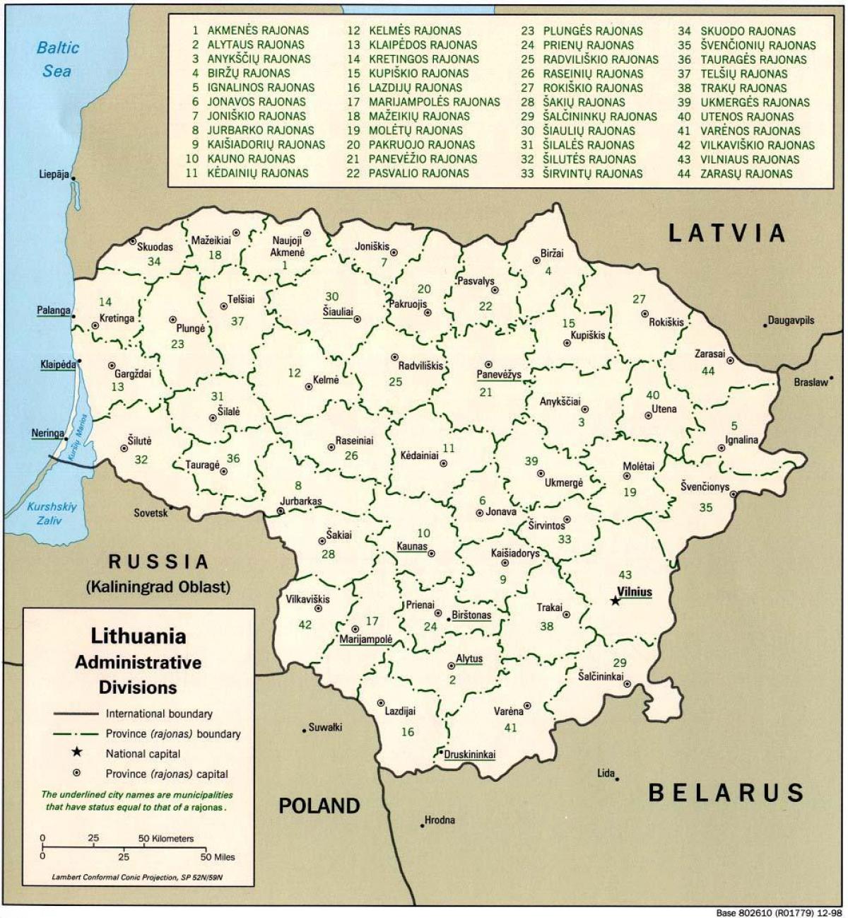 نقشه از نقشه لیتوانی با شهرستانها